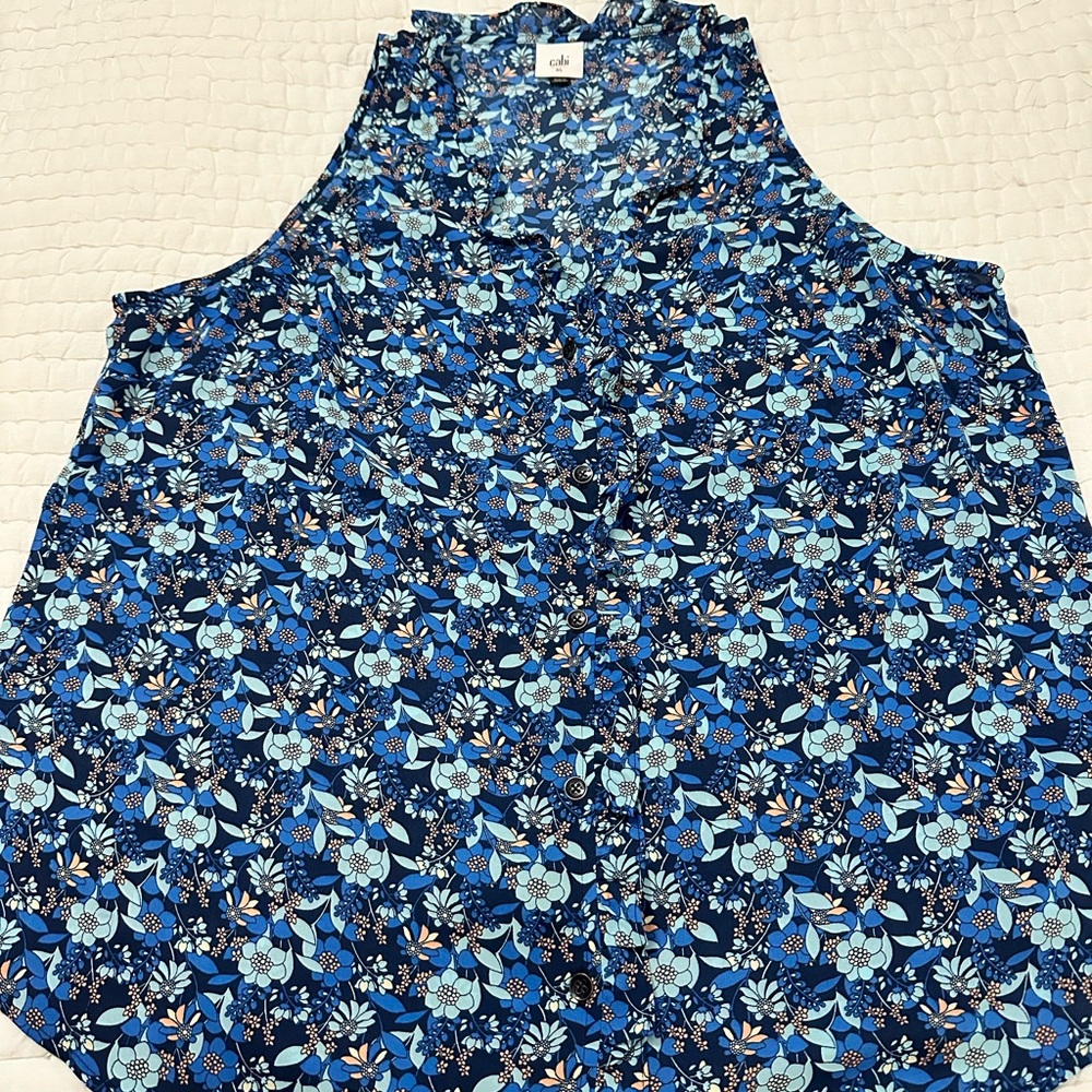 CAbi Blue Floral Pattern Top